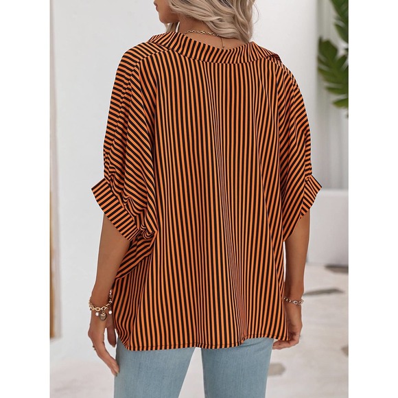 boho minimalist preppy Striped black white button up Batwing Sleeve Shirt - Picture 9 of 11